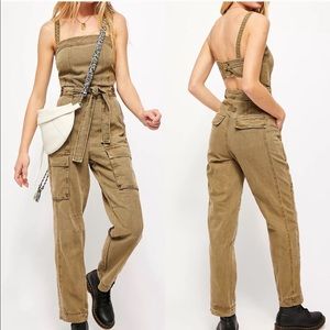 Free People Olive Utility Jumpsuit